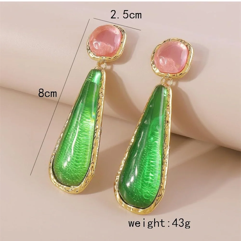 New! Green Pink Gold Resin Earrings - Picture 3 of 3